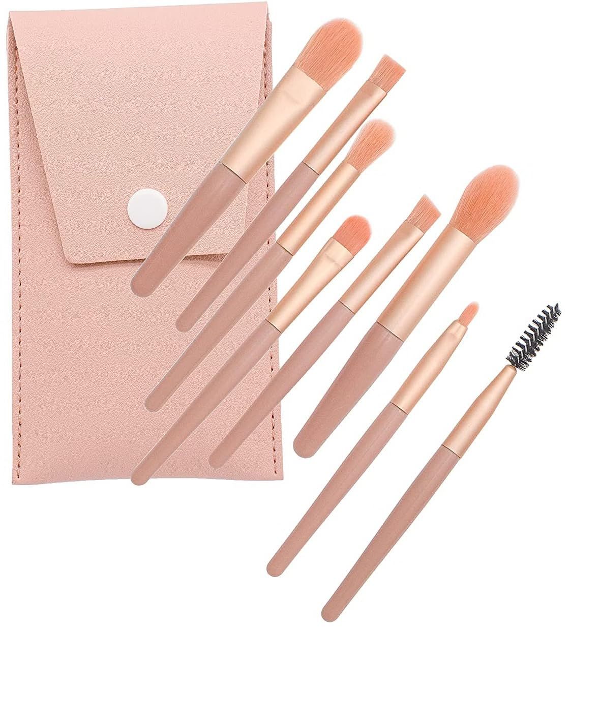 Makeup Brush Set of 8PCS With Leather Bag Storage (Pink)