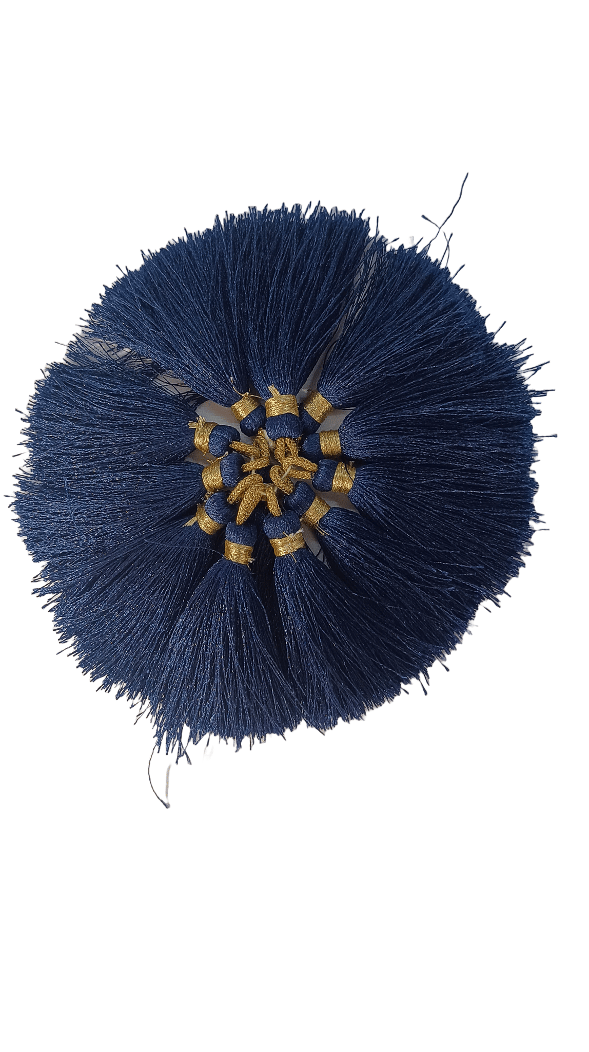 Handmade navy blue silk thread tassels with golden ring for jewelry making, DIY craft, clothing decoration