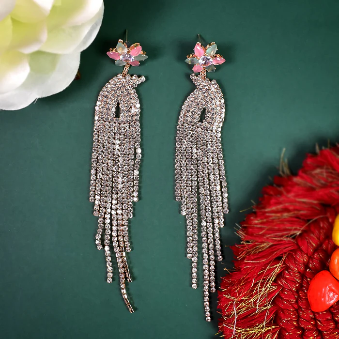 Designer Plated Drop Earring Crystal Long Lop Earrings for Women by hiva