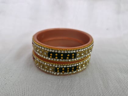  Exquisite Rhinestone and Kundan Bangle Set in Peach