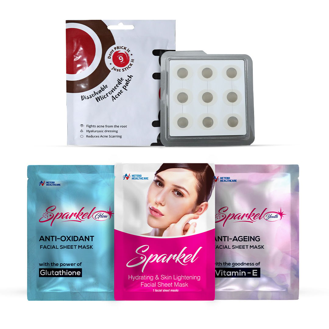 Complete Skincare Set for Hydration, Glow, Youthful Skin & Acne Treatment – Sparkel Facial Sheet Masks (Hydrate, Glow, Youth) + bbold Acne Patch