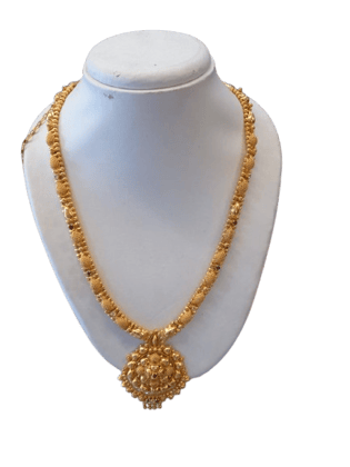 One Gram Gold Plated Laxmi Pendant Necklace Set with Ruby and Emerald Stones