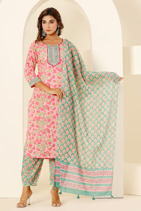 Green Pink Mulmul Dupatta