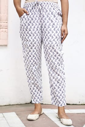 Lilac Purple White Organic Cotton Cigarette Pants