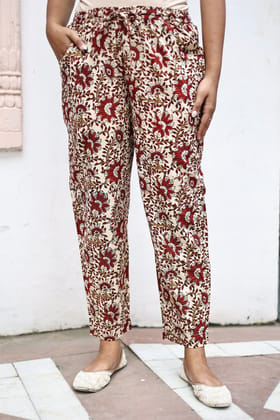 Bagru Red Black Organic Cotton Cigarette Pants