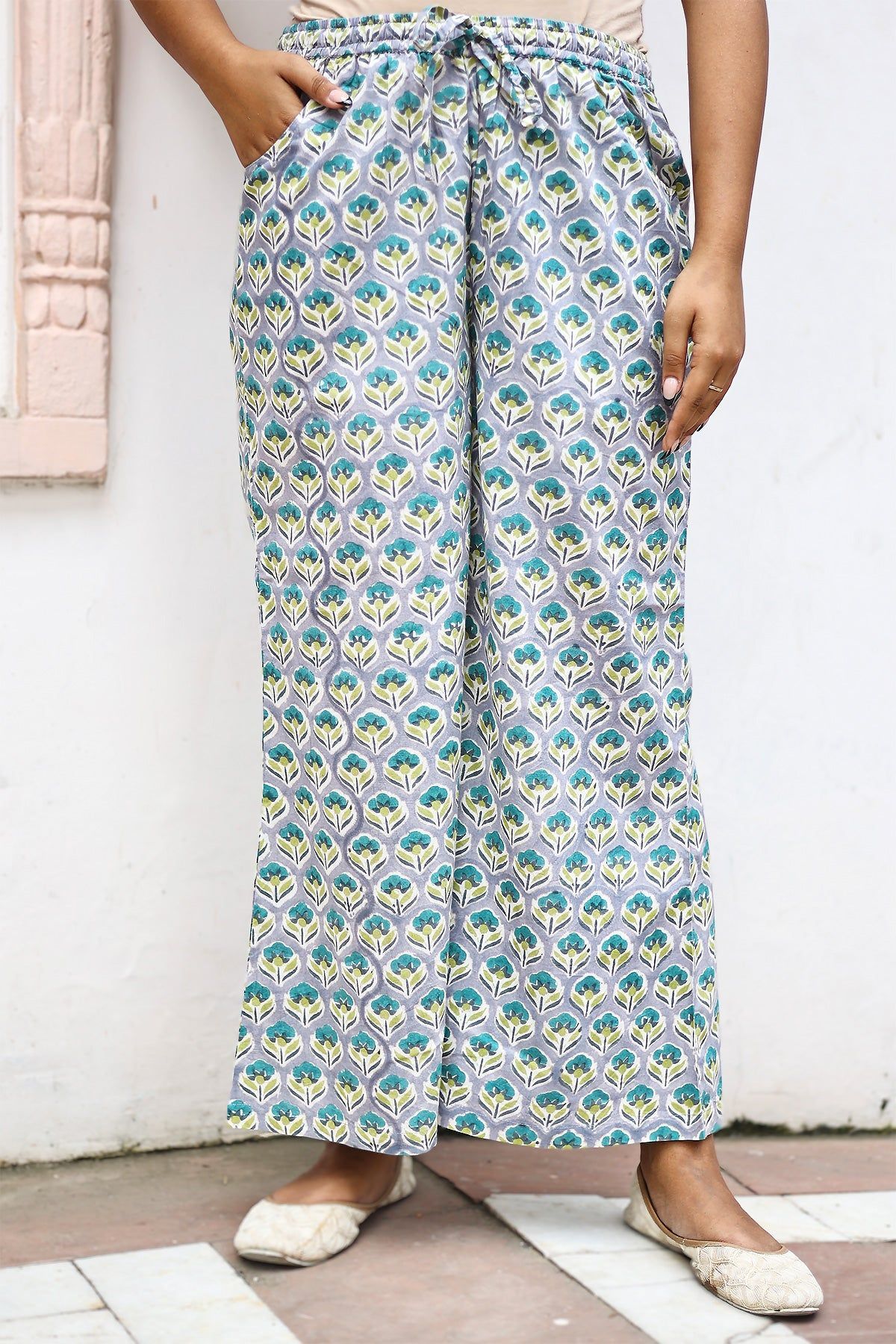 Grey Green Organic Cotton Palazzo Pants