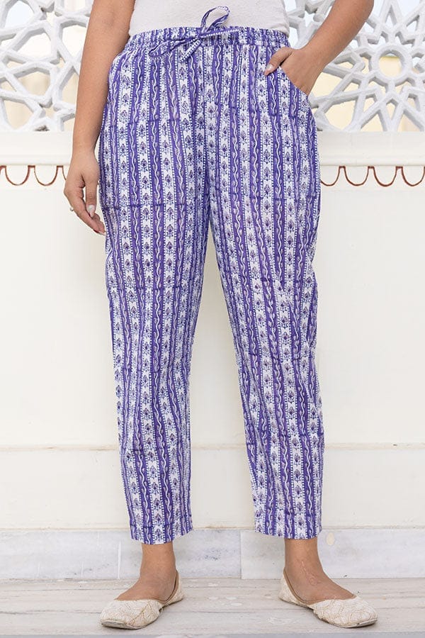 Purple White Organic Cotton Cigarette Pants