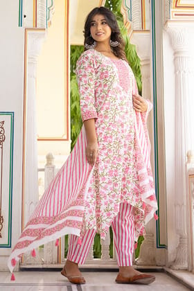 Pink White Organic Mulmul Dupatta