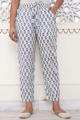 White Pink Organic Cotton Cigarette Pants