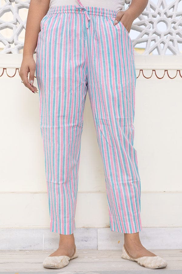 Pink Green Organic Cotton Cigarette Pants