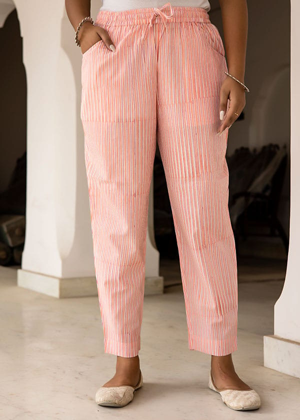 Orange White Organic Cotton Cigarette Pants