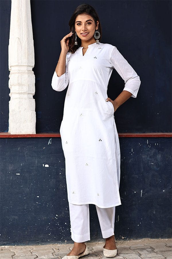 Pure White Organic Cotton Straight Kurta with Pockets