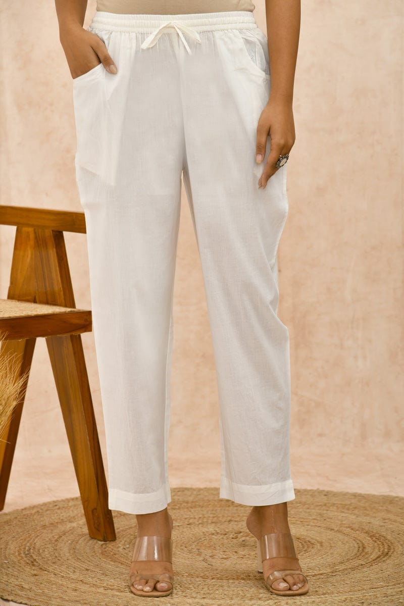 Off White Organic Cotton Narrow Pants