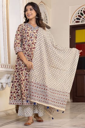 Beige Blue Organic Mulmul Dupatta