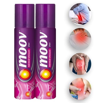 Moov Fast Pain Relief Spray - 80g (Pack of 2) | Suitable for Back Pain, Muscle Pain, Joint Pain, Knee Pain | 100% Ayurvedic Formula | Suitable for Sports & Gym related injuries