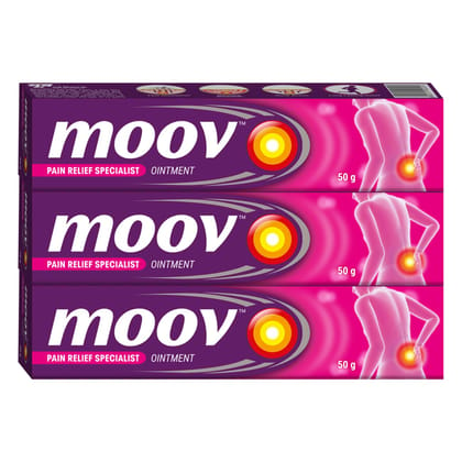 Moov Fast Pain Relief Cream - 50g (Pack of 3) | Suitable for Back Pain, Muscle Pain, Joint Pain, Knee Pain | 100% Ayurvedic Formula | Suitable for Sports & Gym related injuries