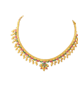 One Gram Gold Necklace with Ruby and Emerald Stones