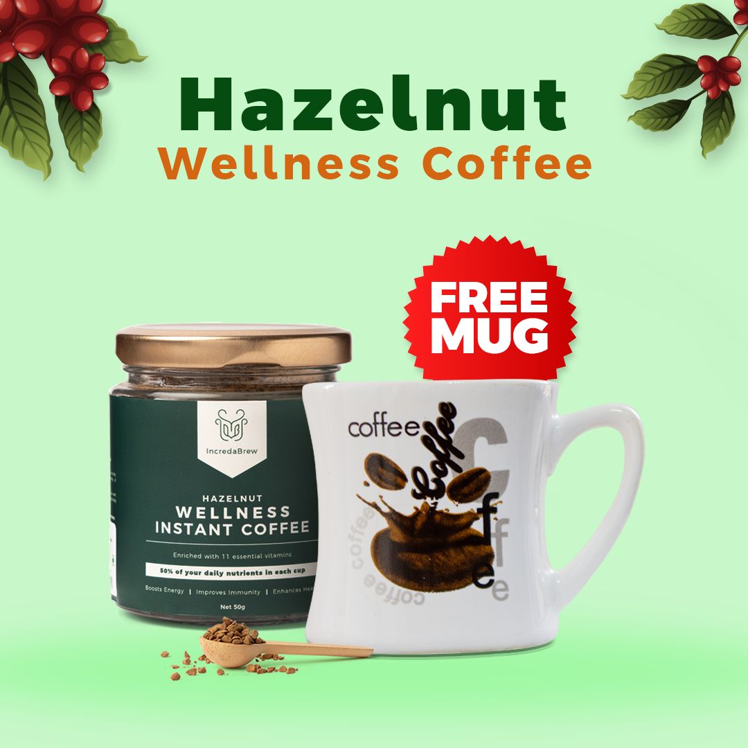 Hazelnut Wellness Instant Coffee - 50 gms Jar + Free Mug