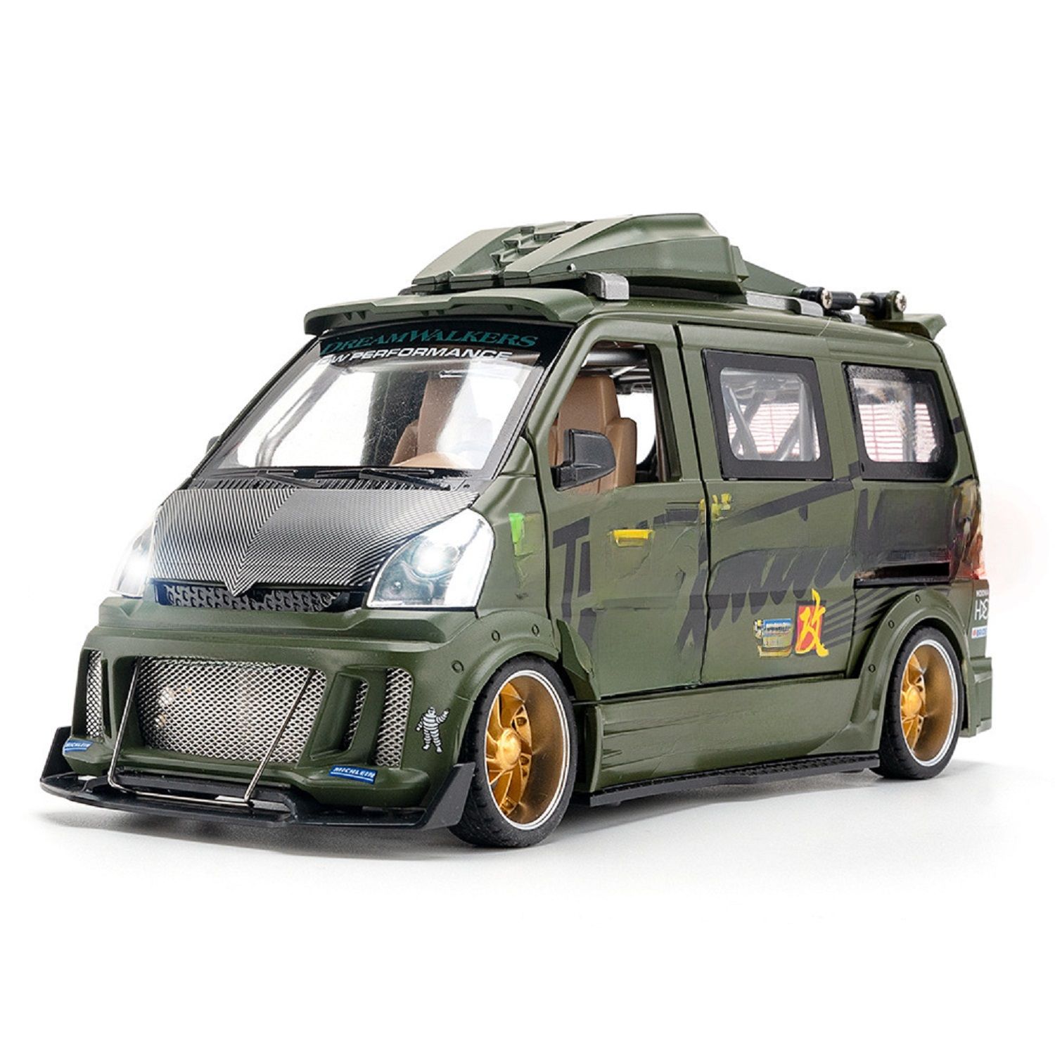 KTRS ENTERPRISE 1:24 Wuling van R34 Alloy Metal Pull Back Die-cast Car Model Pull Back car Super Openable Doors Sound and Light Doors & Light Music Boys Toys for Kids