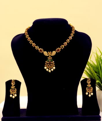  Stunning Kundan and Pearl Necklace Set with Earrings in Gold Plated Alloy