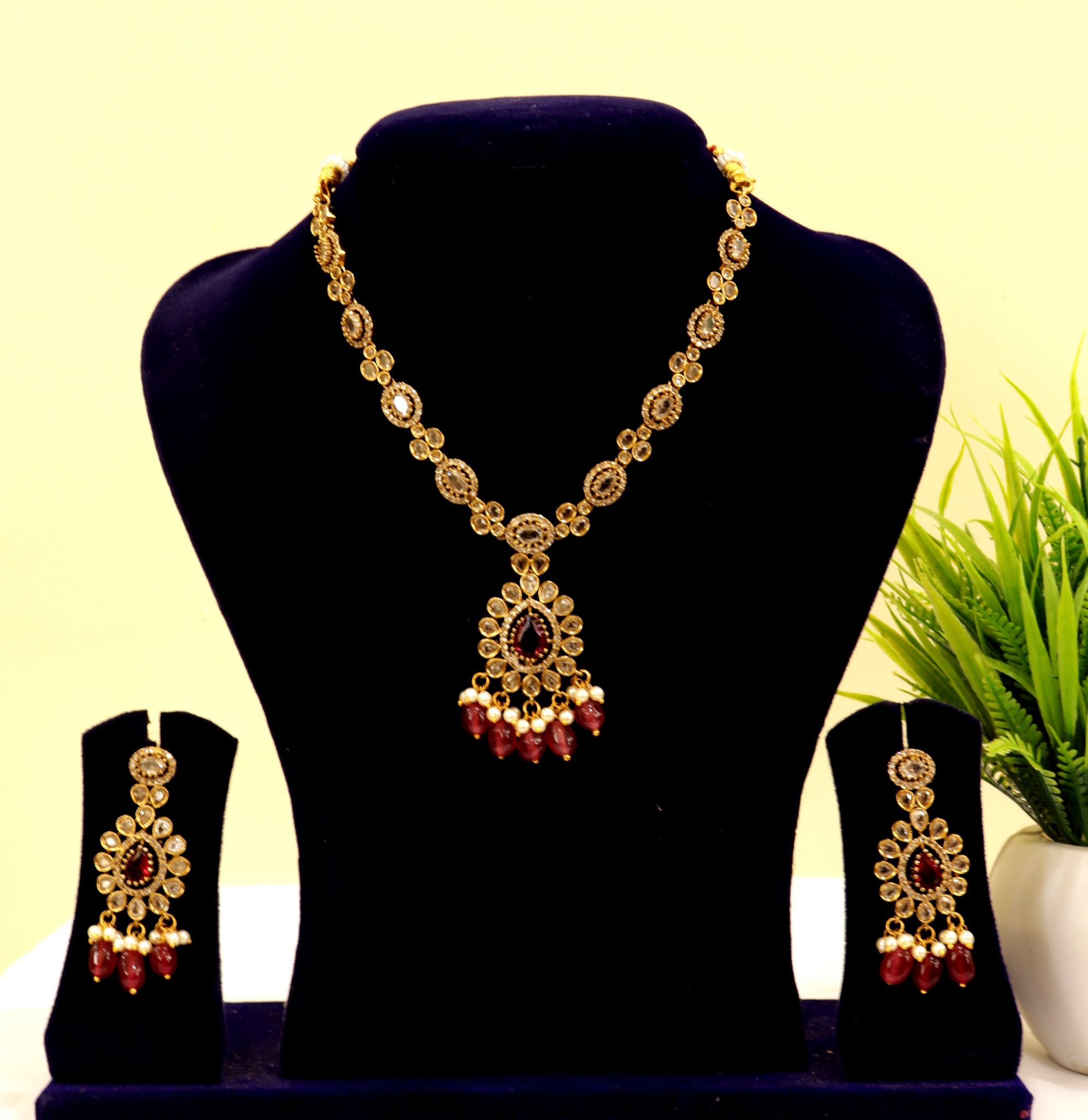  Bridal Necklace Set with Kundan Stones and Pearls