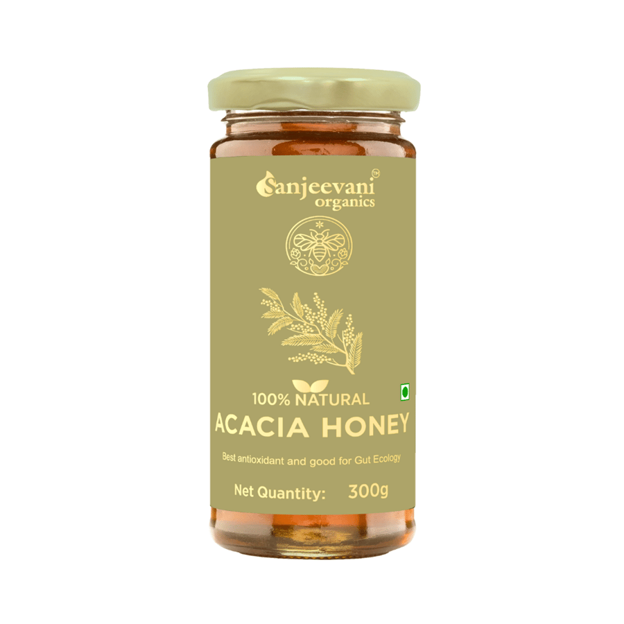 Sanjeevani Organics 100% Natural Acacia Honey 300g | Unpasteurized, Rich Flavor Multi-Floral Honey | No Preservatives, Glass Bottle