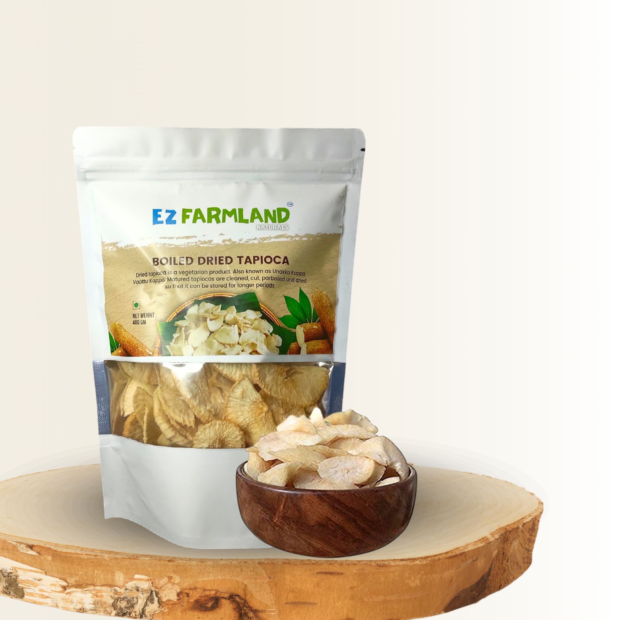 Ez Farmland Natural Boiled Dried Tapioca 400 g Pack /Cassava /Natural Tapioca /Vattu Kappa