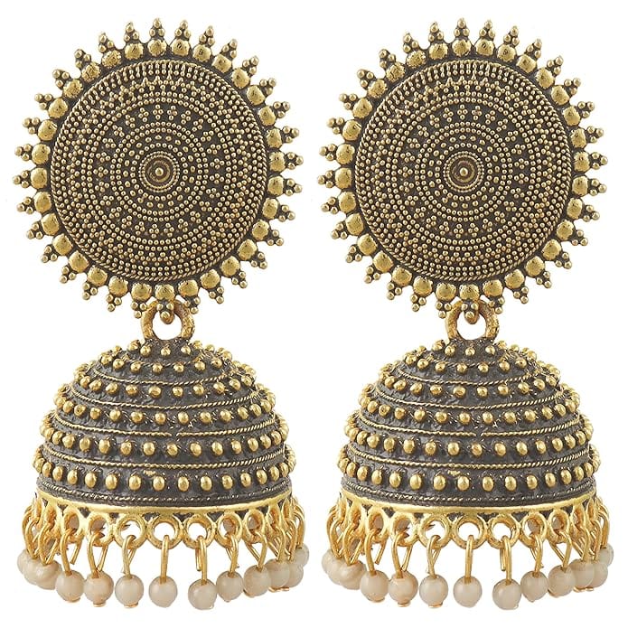  "Stunning Oxidized German Silver Jhumka Earrings with Pearl Drops for Women"