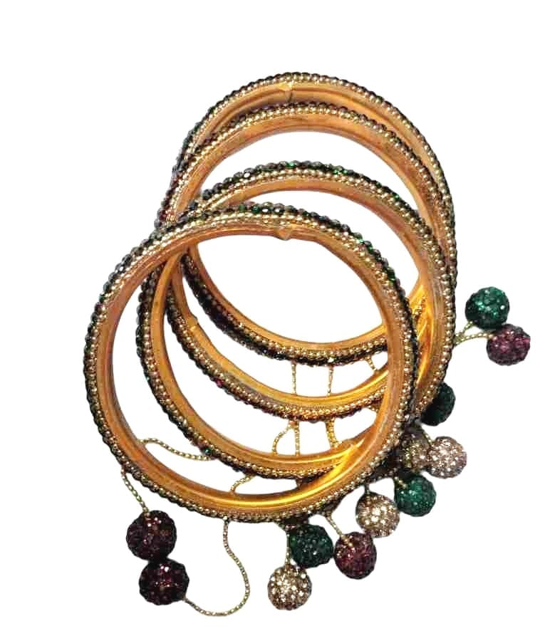 Designer Golden Bangles with Hanging Beads for Women