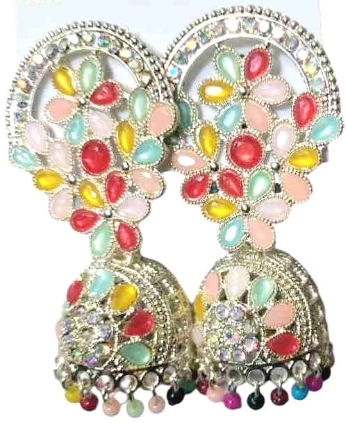 Multicolor Kundan Meenakari Jhumka Earrings