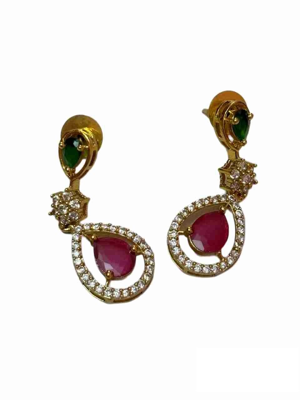 American Diamond and Ruby Long Earrings