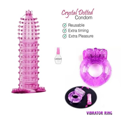 Qawvler Crystal Dotted Reusable Condom & Vibrator Ring Silicone Extra Pleasure Ring Combo (Multicolor)