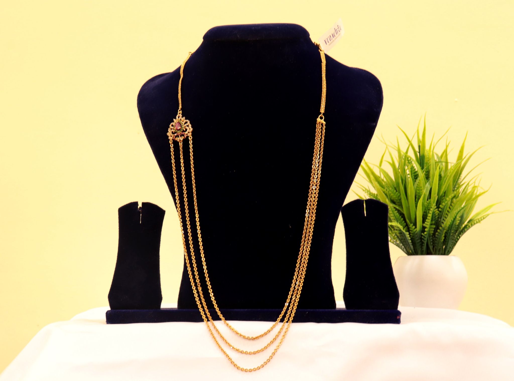  Bridal Gold Plated Long Necklace Set with Earrings for Women