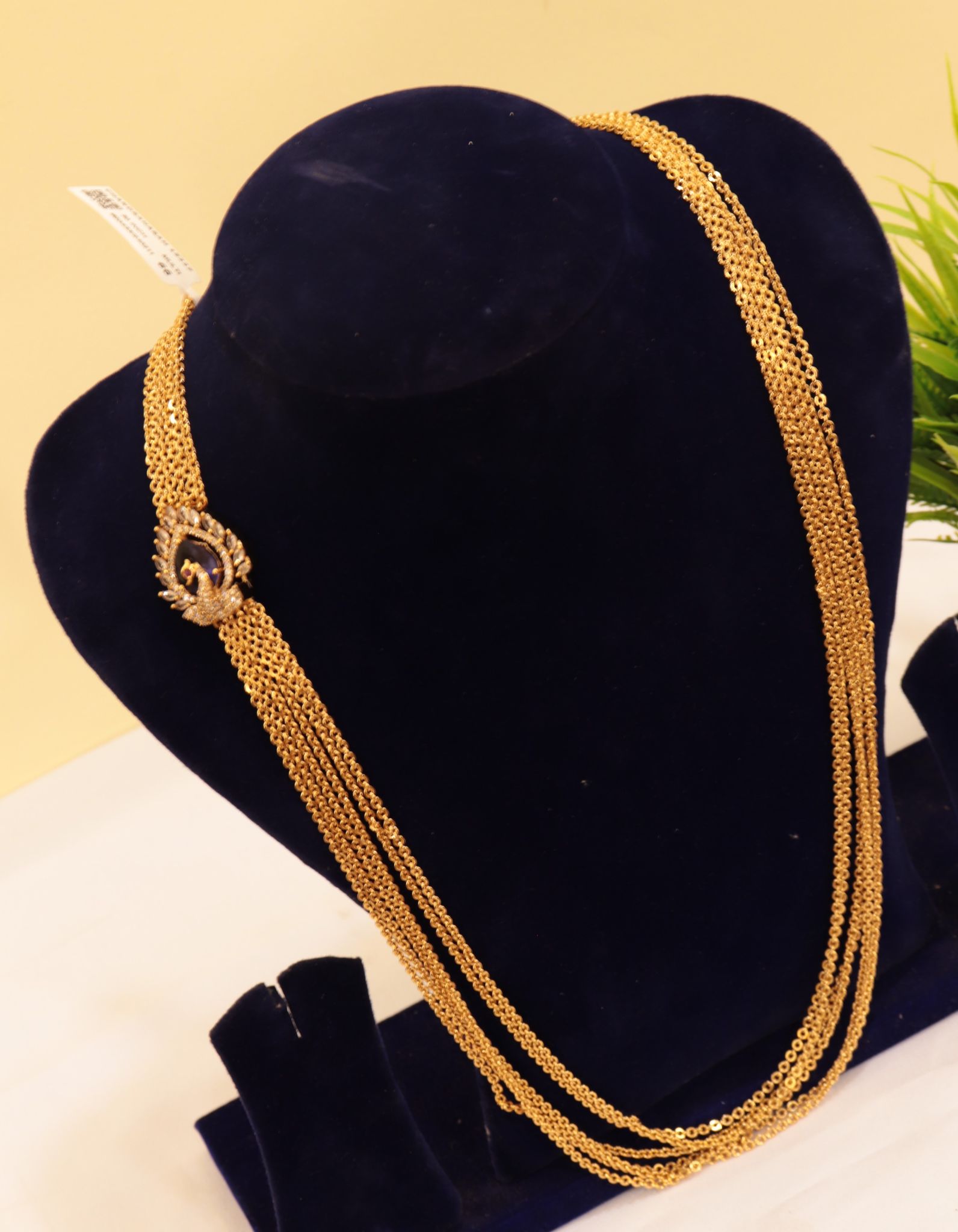 Gold Plated Multi Strand Chain Necklace with Peacock Pendant