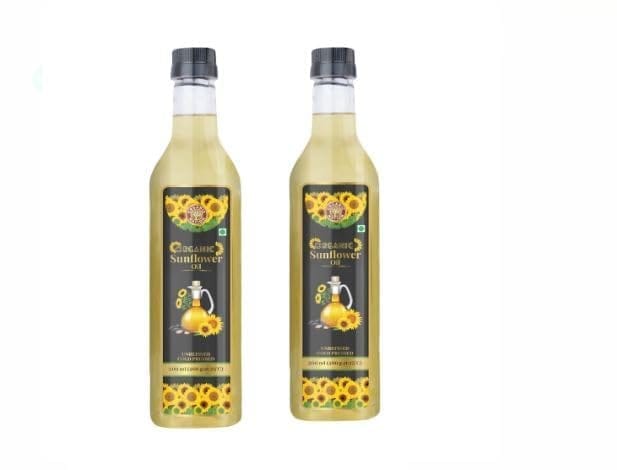 Organic Nation Cold Pressed Sunflower Oil - 1 Liter | Bottle | Kolhu/Chekku | Natural | Wood Pressed Sunflower Oil for Cooking 1L combo