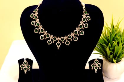 victoria Stunning rhodium plated AD stone necklace set with green stones