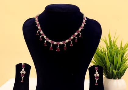 victoria Ruby and Diamond Necklace Set in Silver