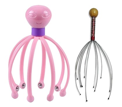 Combo of 2 Head Scalp Massager one metal and one plastic For Head Massage Body Relaxing Hair Massage Hand Scalp Massager Manual Head Massage Hand Held Scalp