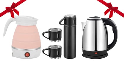 ombo (3 in 1) Electric Kettle 1.8 ltr,Silicon FoldableKettle(600ml),Premium Thermo Vaccum Flask Set (Insulated,500ML) With coffee Mug 3 Piece for for Travel