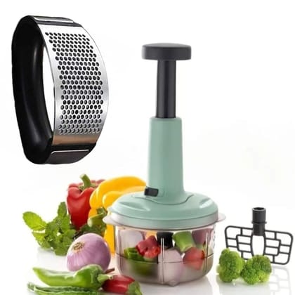 Hand Press Chopper & Garlic Press Combo for Vegetable,Fruits & Garlic Chop & Mincer