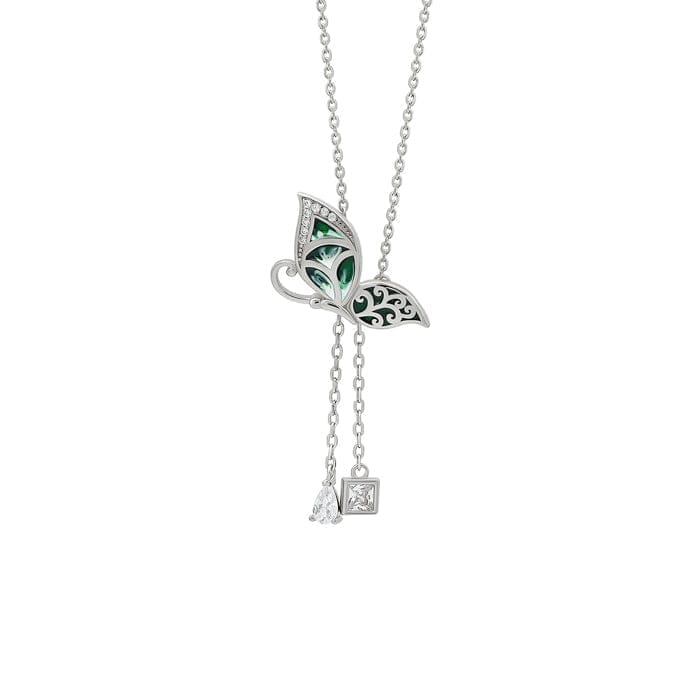 Silver Gracious Green Butterfly Necklace