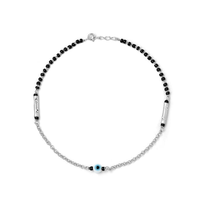 Silver Ethereal Evil Eye Black Beads Anklet