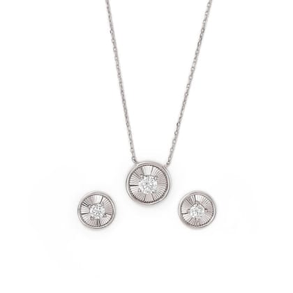 Silver Stone Rim Necklace Set