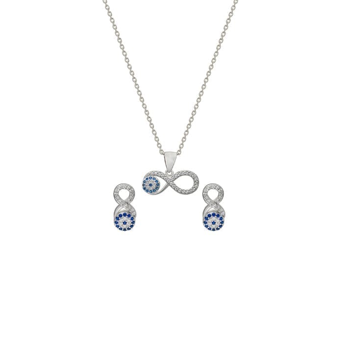 Silver Infinity Eye Necklace Set