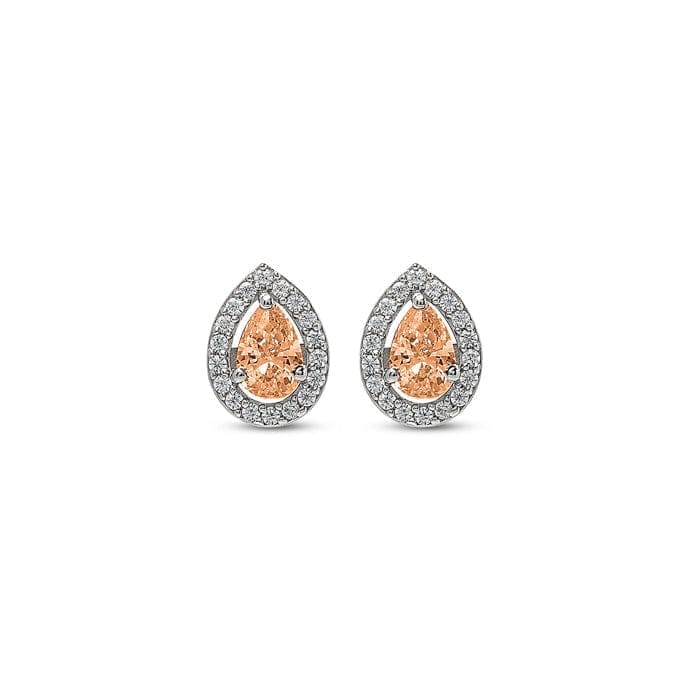 Silver Champagne Crystal Pear Studs