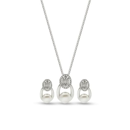 Silver Elegant Pearl Pendant Set