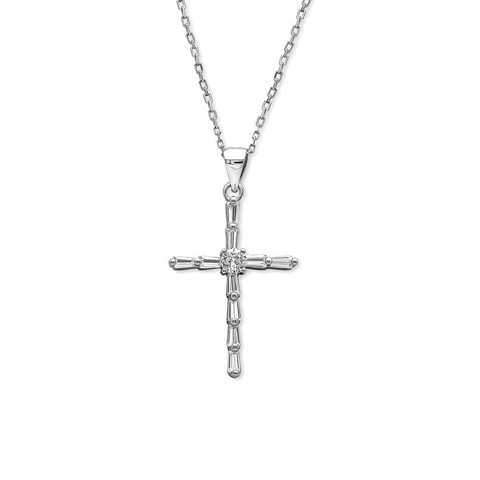 Silver Layered Cross Pendant with Chain