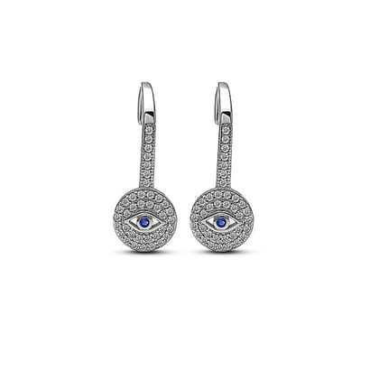 Silver Evil Eye Droop Earrings