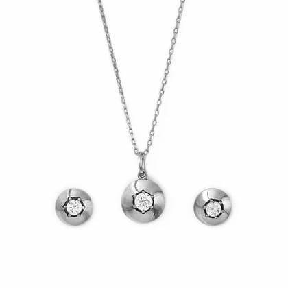 Silver Round Illusion Pendant Set