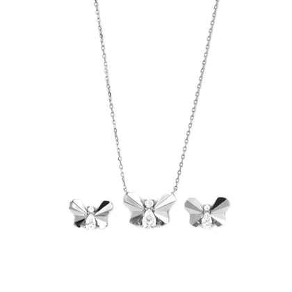 Silver Social Butterfly Pendant Set